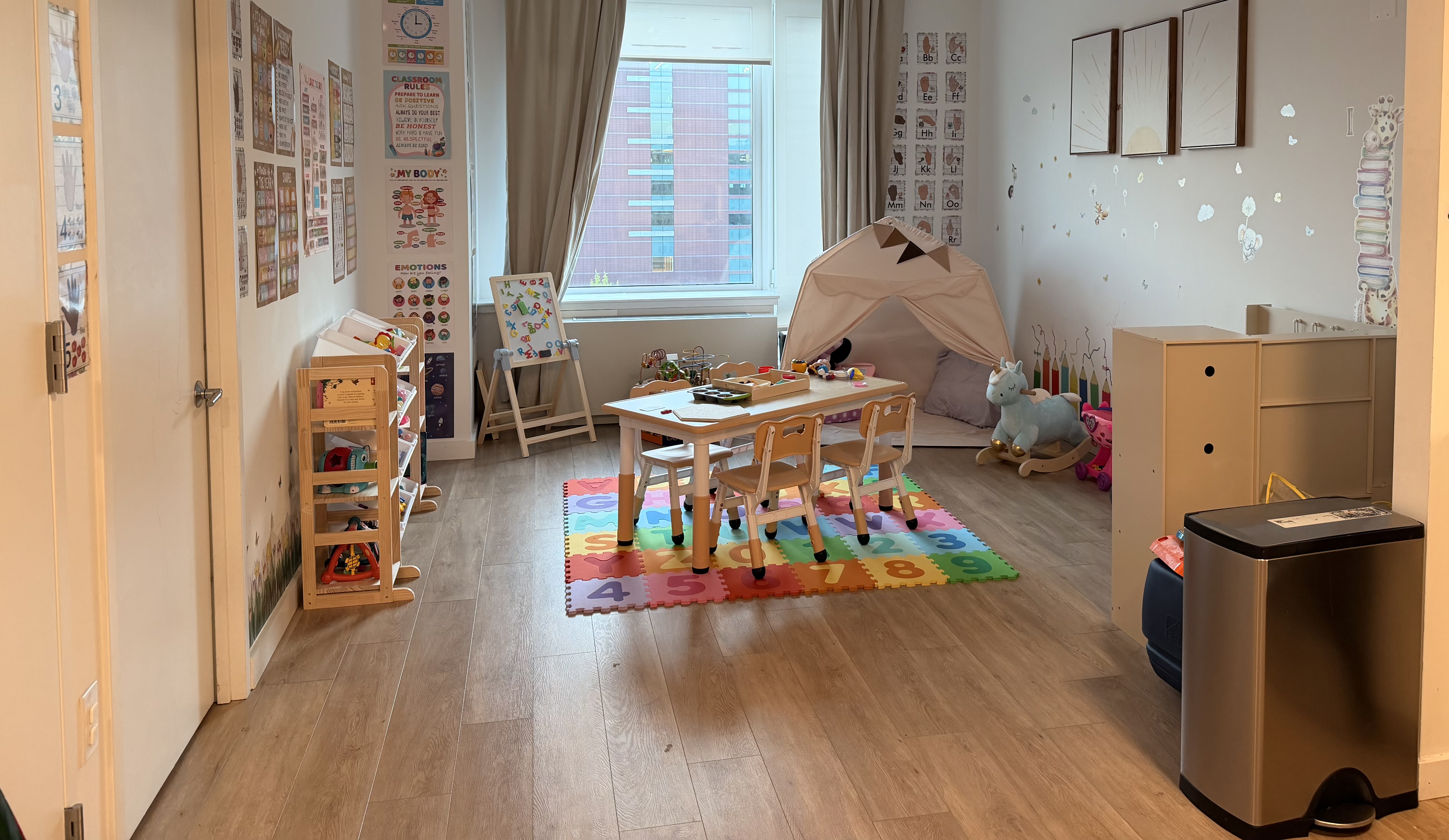 Child-sized activity table with colorful learning toys